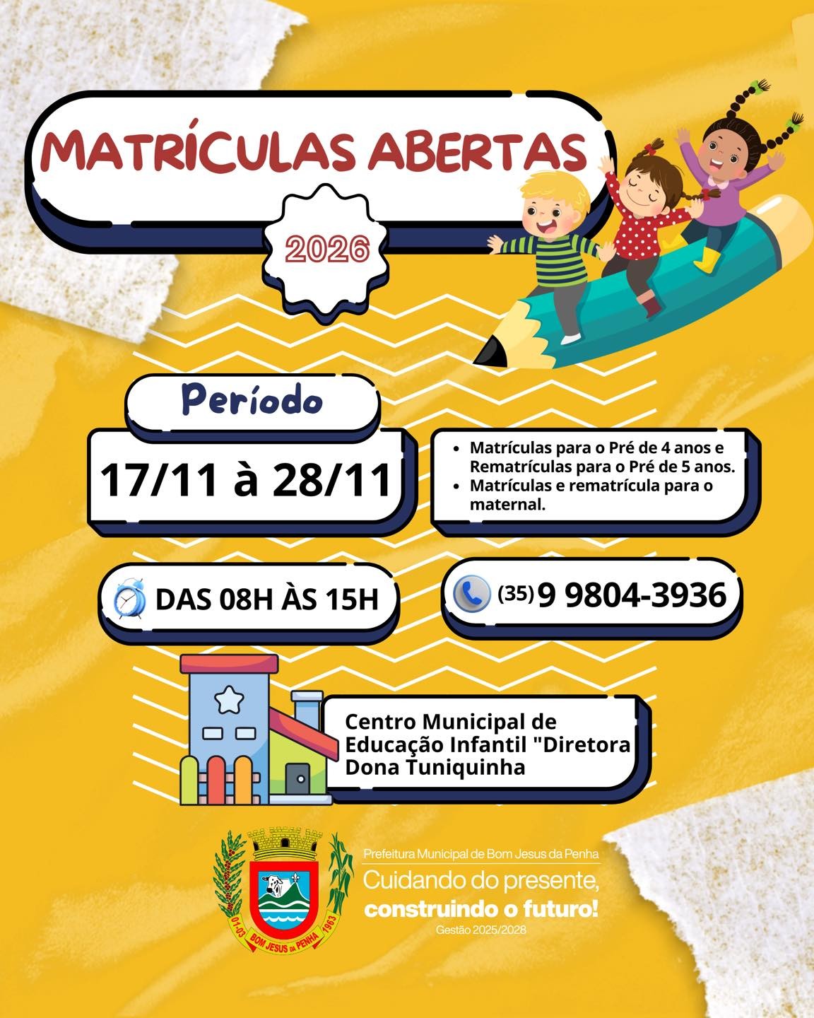 Matrículas Para 2026 Abertas - Ensino Infantil