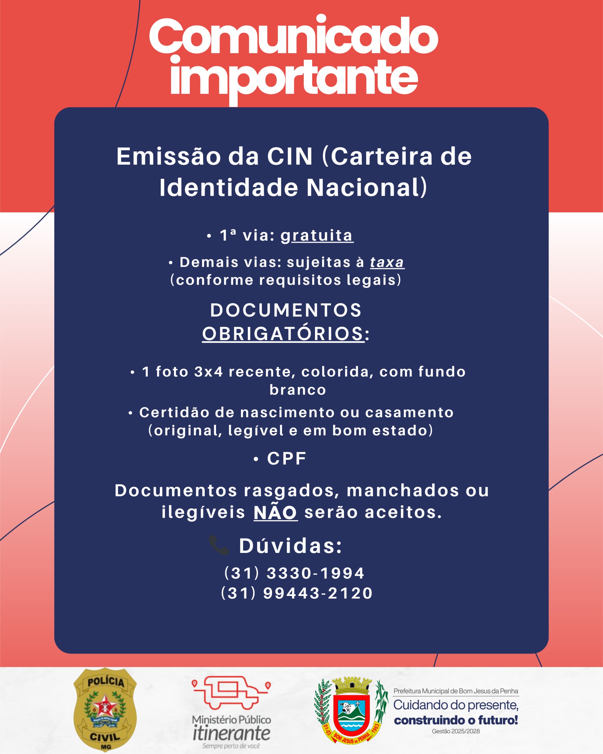 Comunicado Importante sobre a Emissão da CIN - Carteira de Identidade Nacional